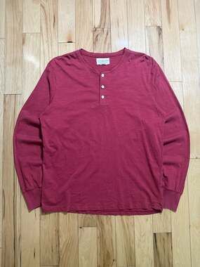Red Denim & Supply Ralph Lauren Long Sleeve Henley with Flag Placket Detail